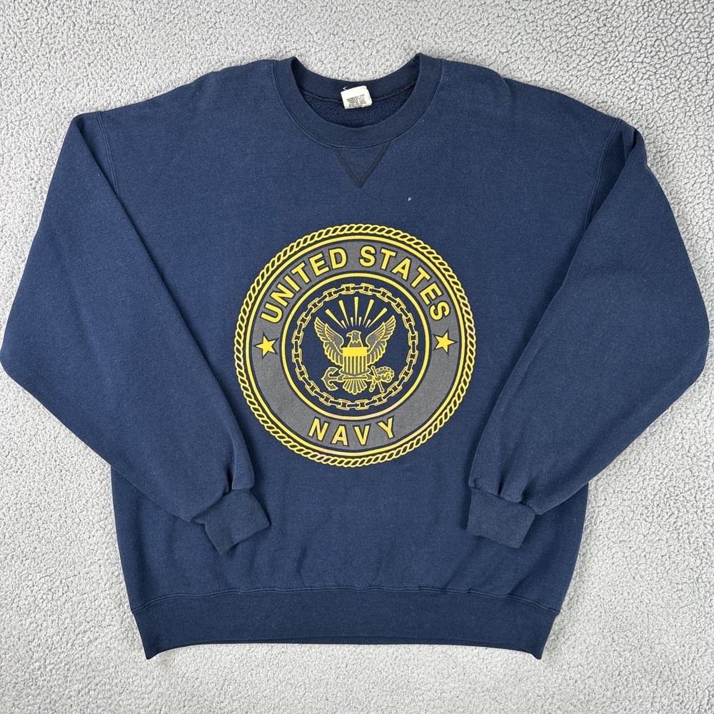 VTG Soffe United States Navy Crewneck Sweatshirt Men XL Blue Reflective USA Made